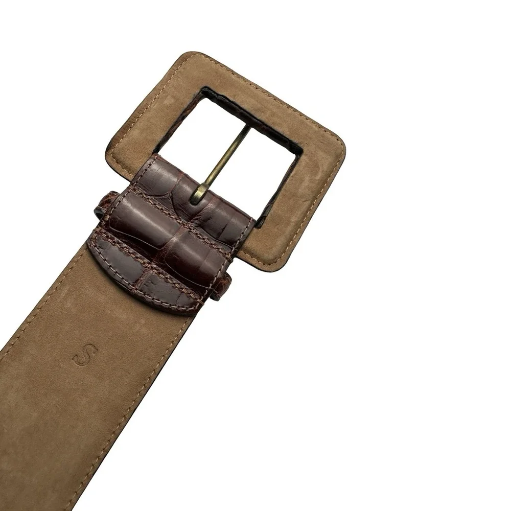 WCM New York Womens Brown Genuine Alligator Wide 2 Inch Belt Size Small USA Made